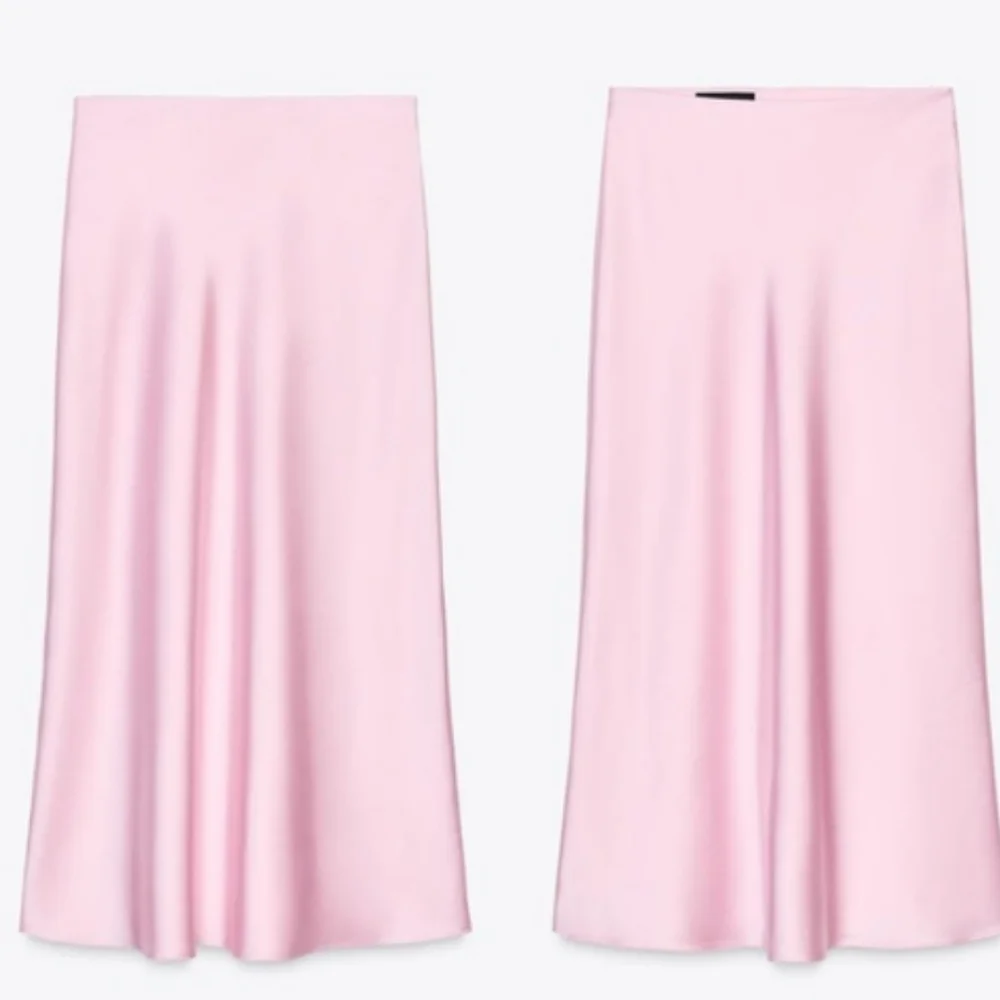 Zara Satin Effect Midi Skirt Light Pink Size XS